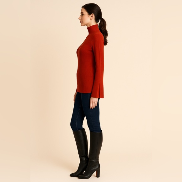 Banana Republic Rust Color Mock-Neck Ribbed Knit Top – Size S - Picture 2 of 5